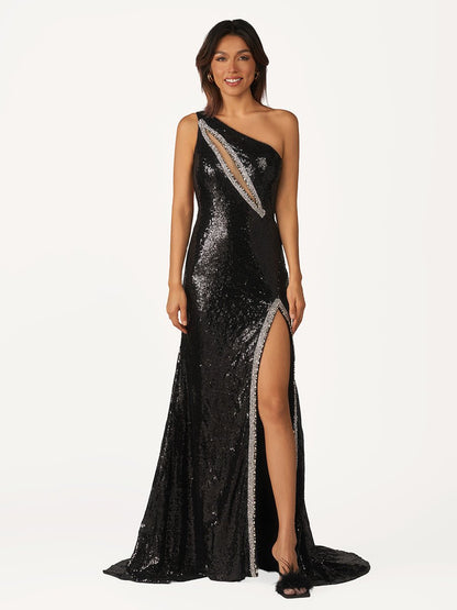 Tove | Orange One Sholder Sequins Mermaid Prom Dresses with Slit