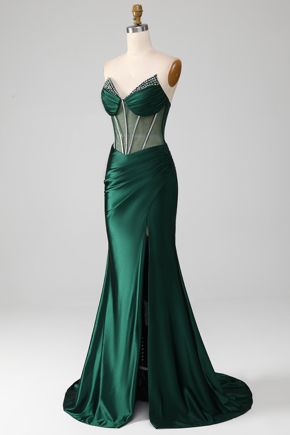 Mermaid Sweetheart Dark Green Corset Prom Dress with Split Front