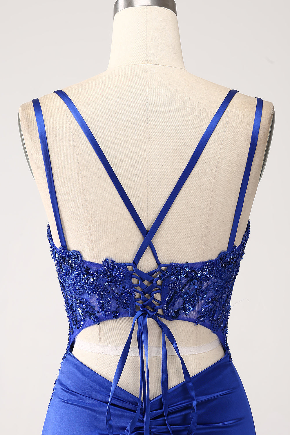 Royal Blue Mermaid Corset Beaded Long Prom Dress with Slit