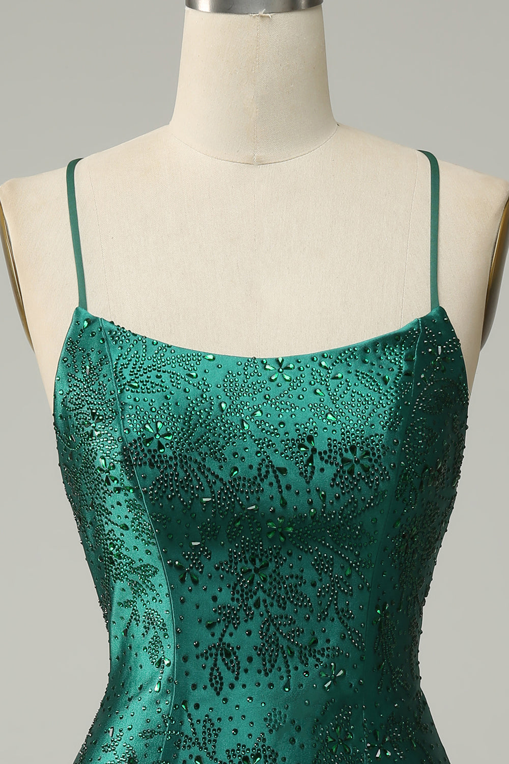 Dark Green Beaded Bodycon Homecoming Dress With Criss Cross Back