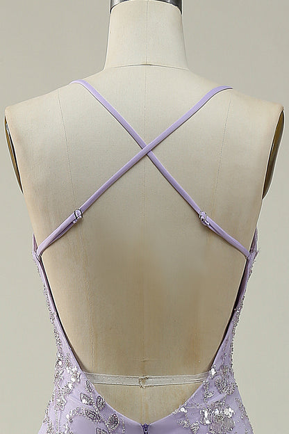 Mermaid Spaghetti Straps Purple Long Prom Dress with Beading